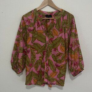 Tracy Evans | Blouse Long Sleeves Pink and Green Tropical, size M